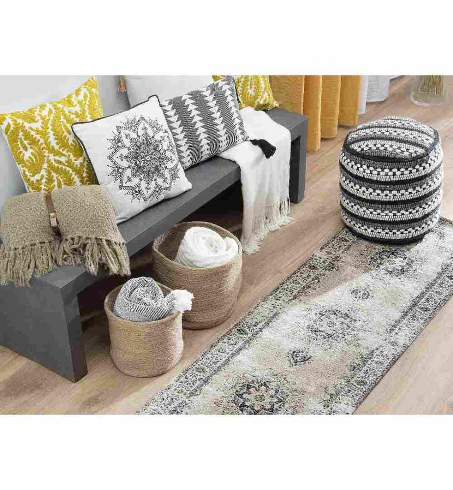 Tapis Gris en Coton 60 x 180 cm pour Couloir ou Salon Vintage Rétro