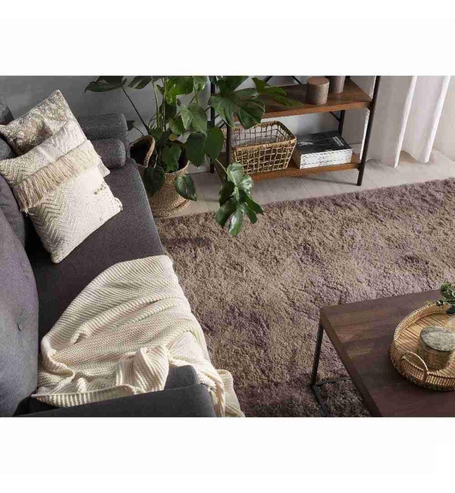 Tapis Épais Carré 200 x 200 cm en Tissu Coton Marron Clair Doux au Toucher pour Chambre et Salon Moderne