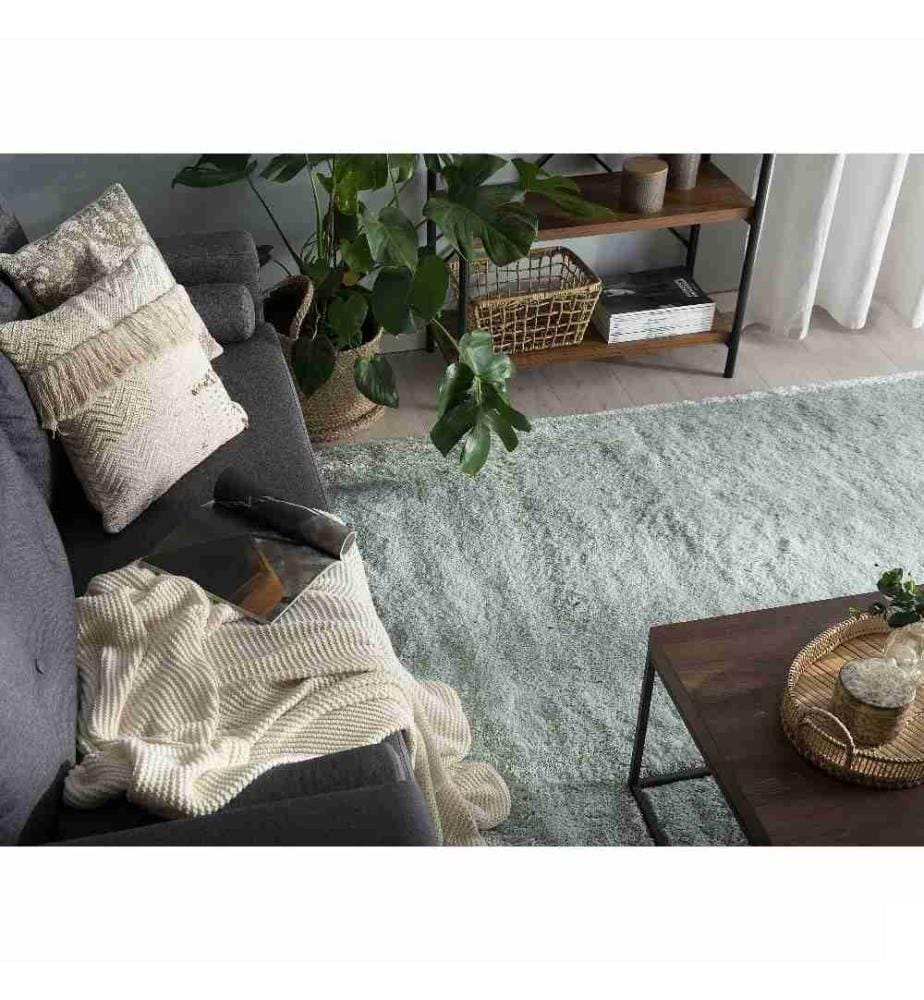 Tapis Épais 200 x 200 cm en Tissu Coton Vert Doux au Toucher pour Chambre et Salon Moderne