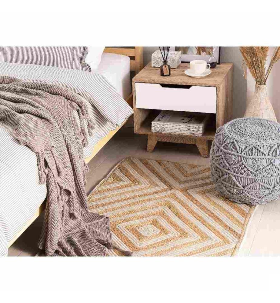 Tapis Rectangulaire Beige en Coton avec Motif Géométrique pour Chambre ou Salon Moderne 80 x 150 cm