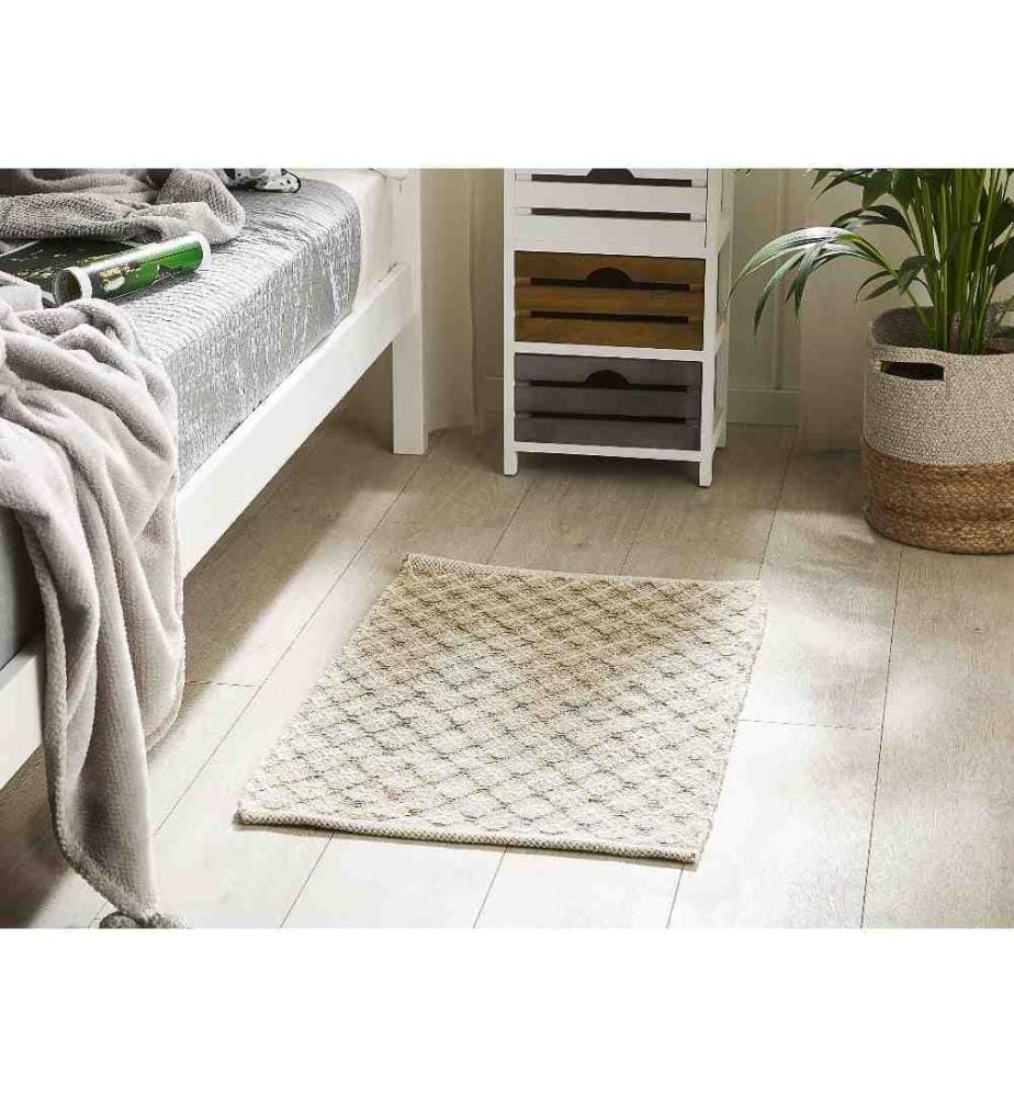 Tapis Rectangulaire en Jute et Laine 50 x 80 cm Motif Carreaux Beiges pour Chambre et Salon au Style Boho et Rustique