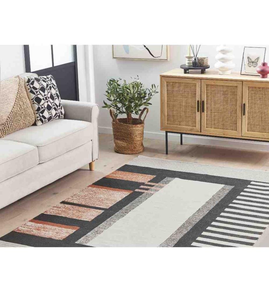 Tapis Multicolore en Coton 160 x 230 cm de Style Scandinave Design Tendance Rectangulaire Fabriqué à la Main Impression Motif pour Salon