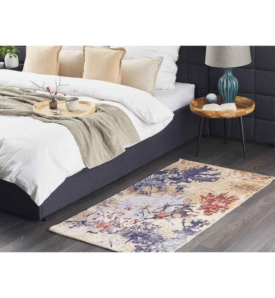 Tapis Multicolore en Polyester et Coton 80 x 150 cm Tapis de sol Tissé à la main Motif moderne et Abstrait à Poil Ras