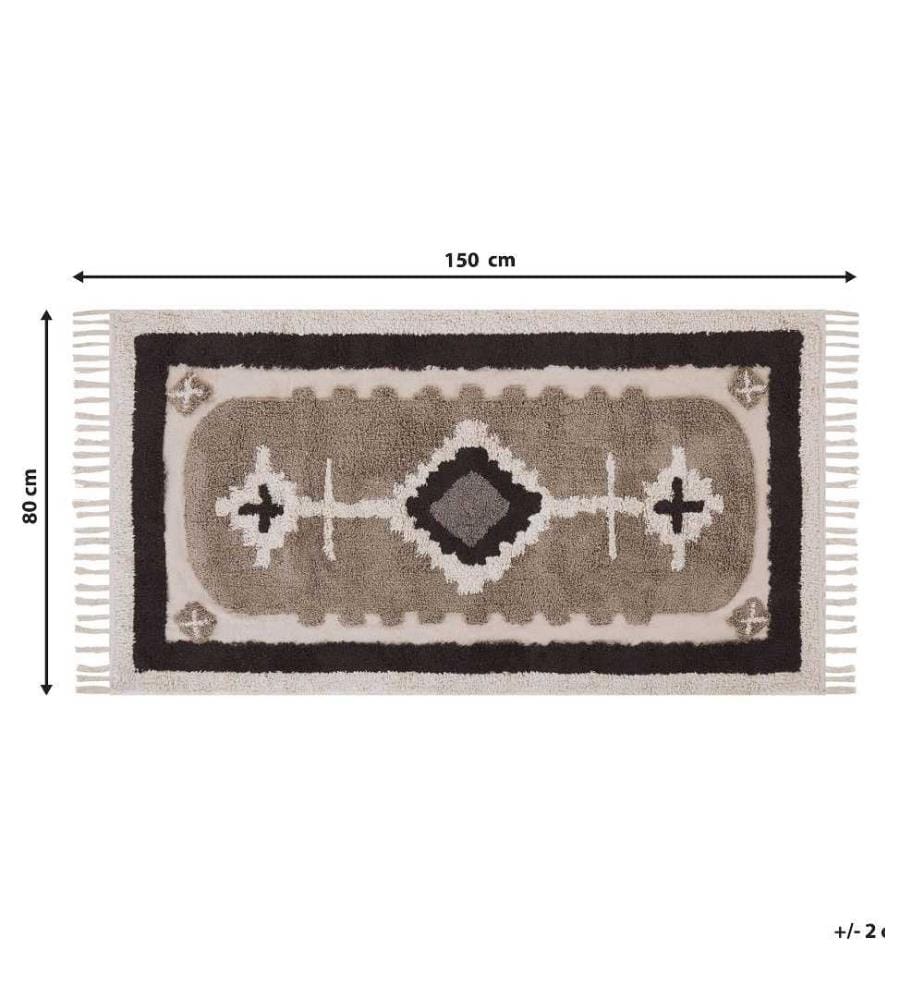 Tapis Beige en Coton 80x150cm Salon Touffeté avec Motif Abstrait pour Salon et Chambre Rectangulaire Moelleux