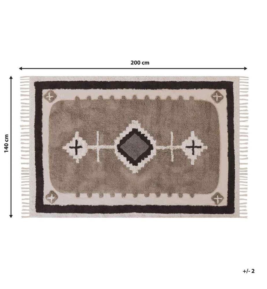 Tapis Beige en Coton 140x200cm Salon Touffeté Traditionnel avec Motif Abstrait pour Salon et Chambre Rectangulaire Texturé