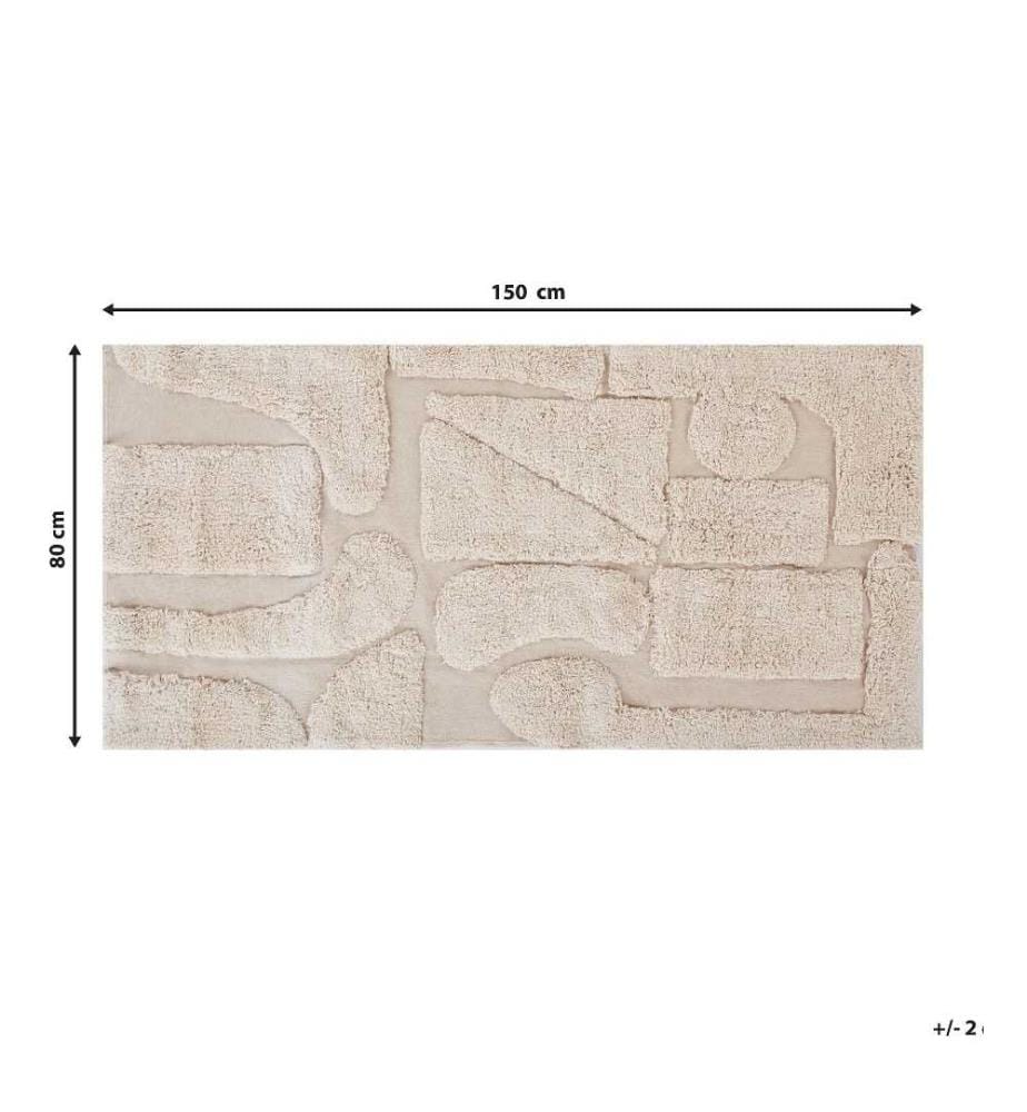 Tapis Beige en Coton 80x150cm Salon Touffeté avec Motif Géométrique pour Salon et Chambre Rectangulaire Texturé