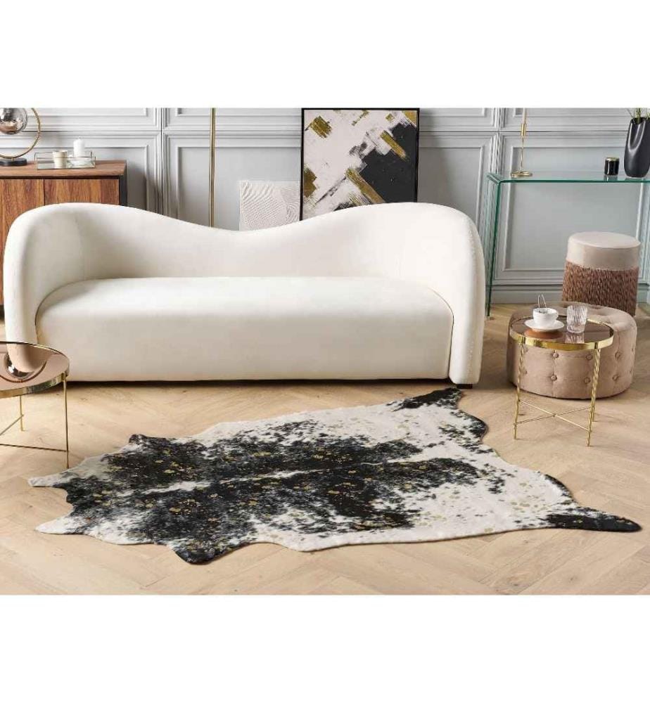 Tapis Fausse Peau de Vache avec Taches Éparses 150 x 200 cm en Acrylique et Polyester Noir Blanc