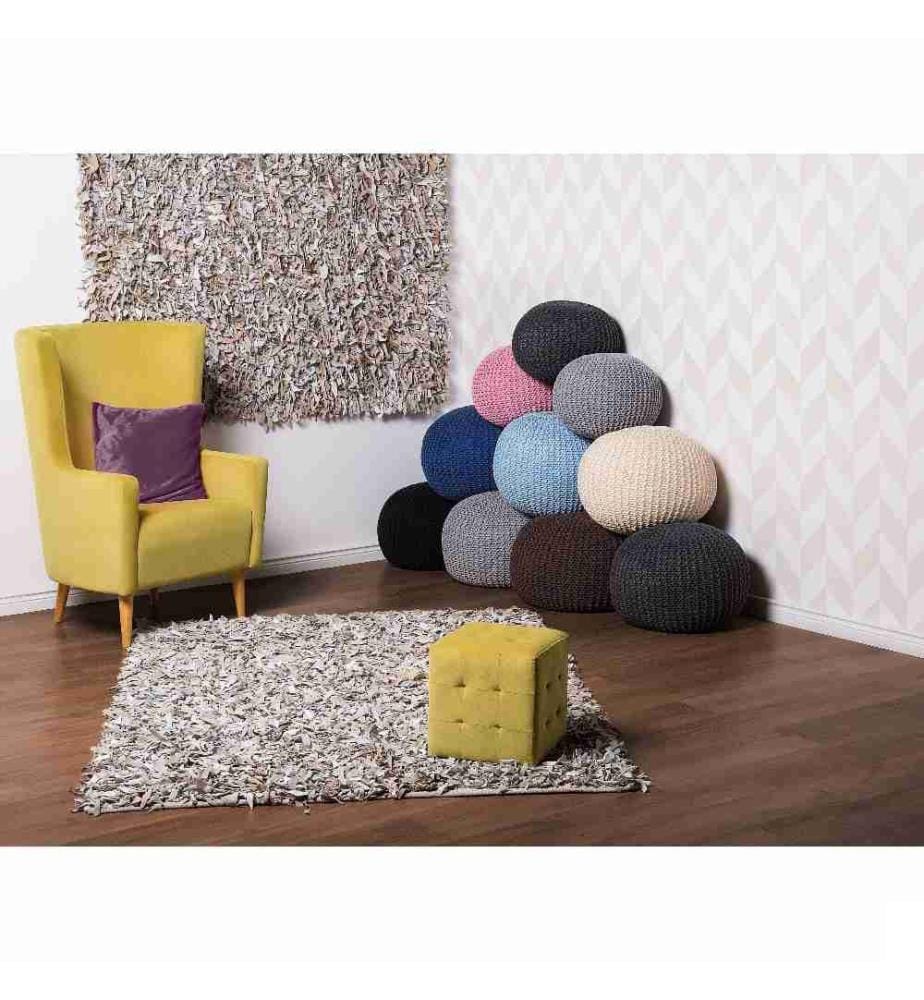 Tapis Shaggy Beige Clair en Cuir Poil Long pour Intérieur Moderne 80 x 150 cm