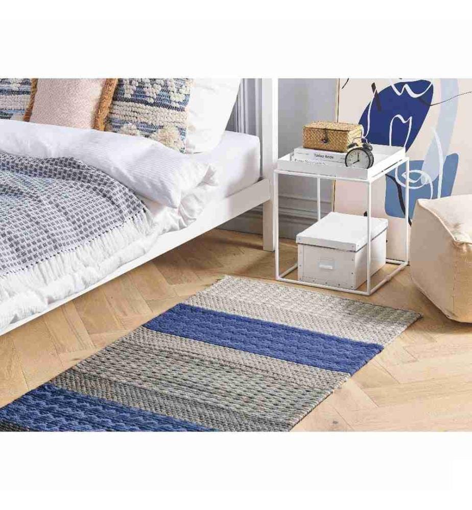 Tapis à Rayures Jaune Gris et Noir 80 x 150 cm en Laine pour Salon ou Chambre Bohème