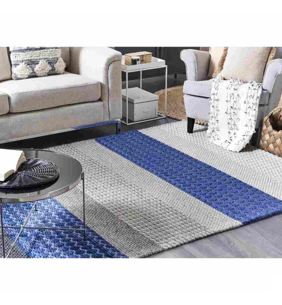 Tapis à Rayures Jaune Gris et Noir 160 x 230 cm en Laine pour Salon ou Chambre Bohème