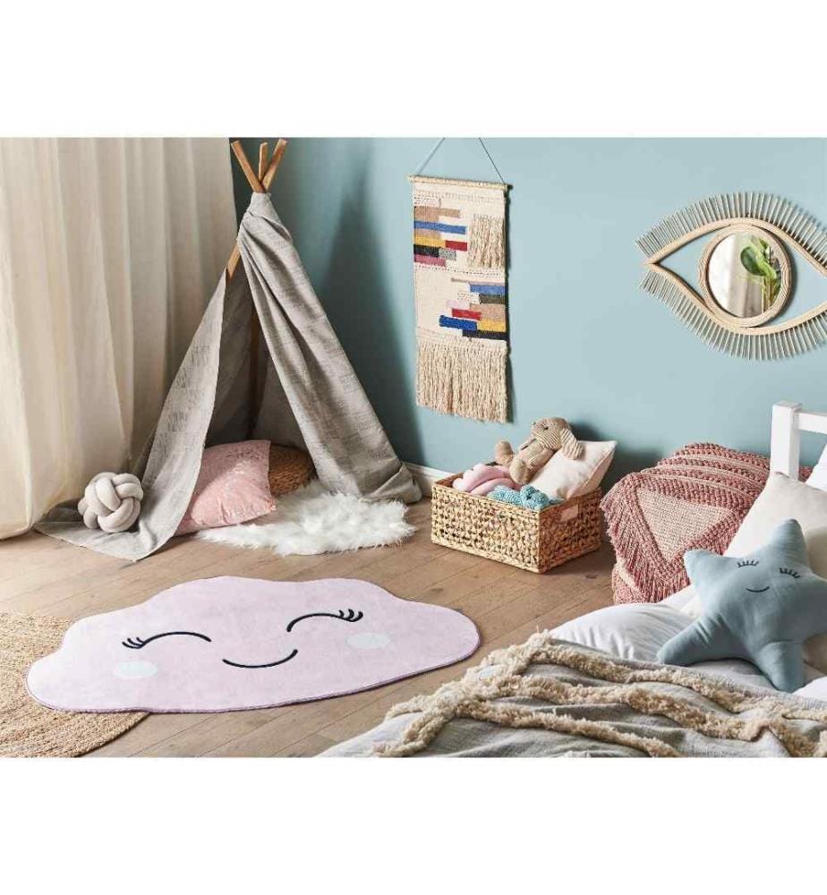 Tapis Rose en Polyester 90 x 120 cm en Forme de Nuage pour Chambre d'Enfant Convient au Chauffage par Sol Coloré