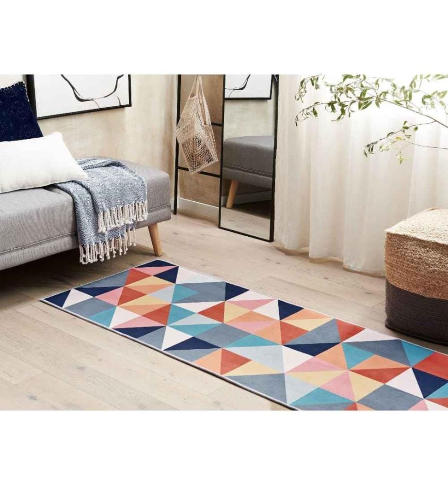 Tapis Multicolore en Polyester 70 x 200 cm Rectangulaire Dessous Anti-Dérapant Convient au Chauffage par le Sol Style Moderne