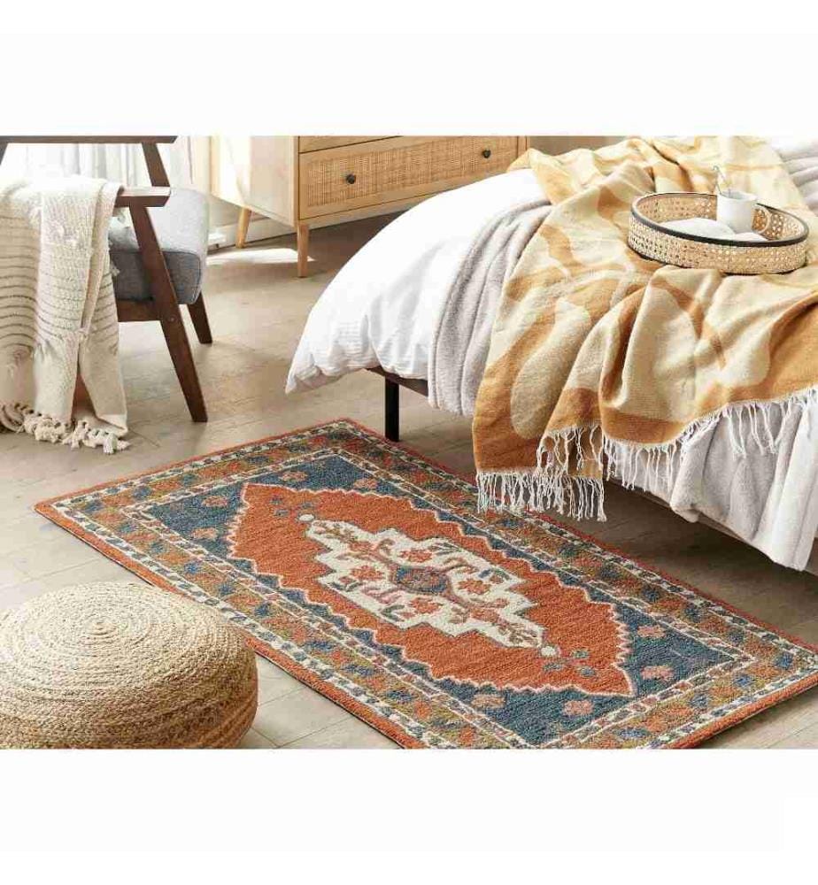Tapis Multicolore en Laine 80 x 150 cm Fabriqué à la Main pour Chambre ou Couloir à Motif Géométrique Oriental Style Boho