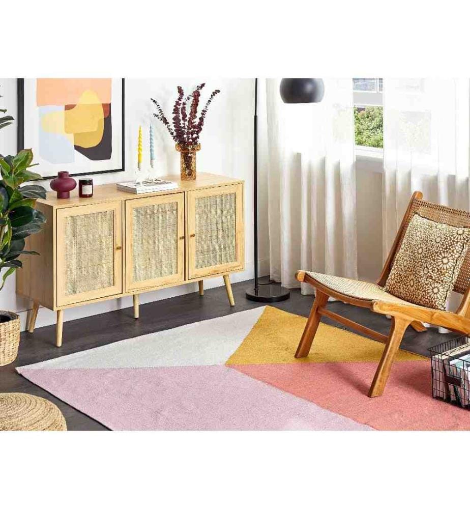 Tapis Multicolore en Coton 160 x 230 cm à Motif Abstrait Géométrique et Poil Ras Fait Main à Design Moderne Rectangulaire
