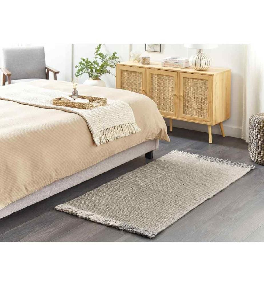 Tapis Gris en Laine 80 x 150 cm à Franges Décoratives de Style Scandinave Accessoire Déco Moderne pour Salon