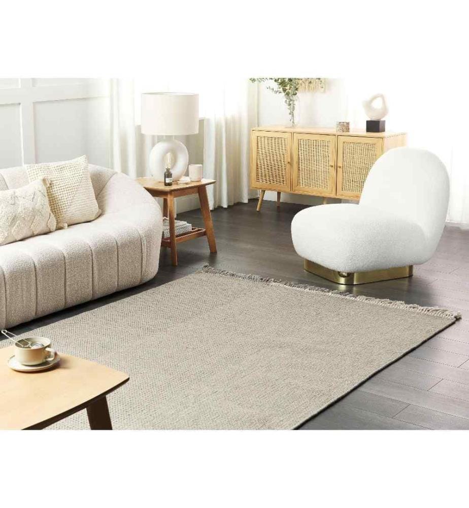 Tapis Gris en Laine 160 x 230 cm à Franges Décoratives de Style Scandinave Accessoire Déco Moderne pour Salon