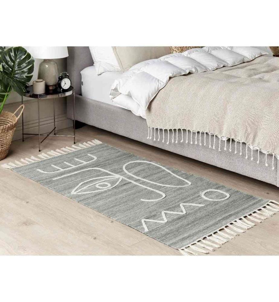 Tapis Gris Clair en Polyester 80 x 150 cm à Pompons Fait à la Main à Motif Abstrait pour Intérieur et Extérieur Convient au Chauffage par Sol