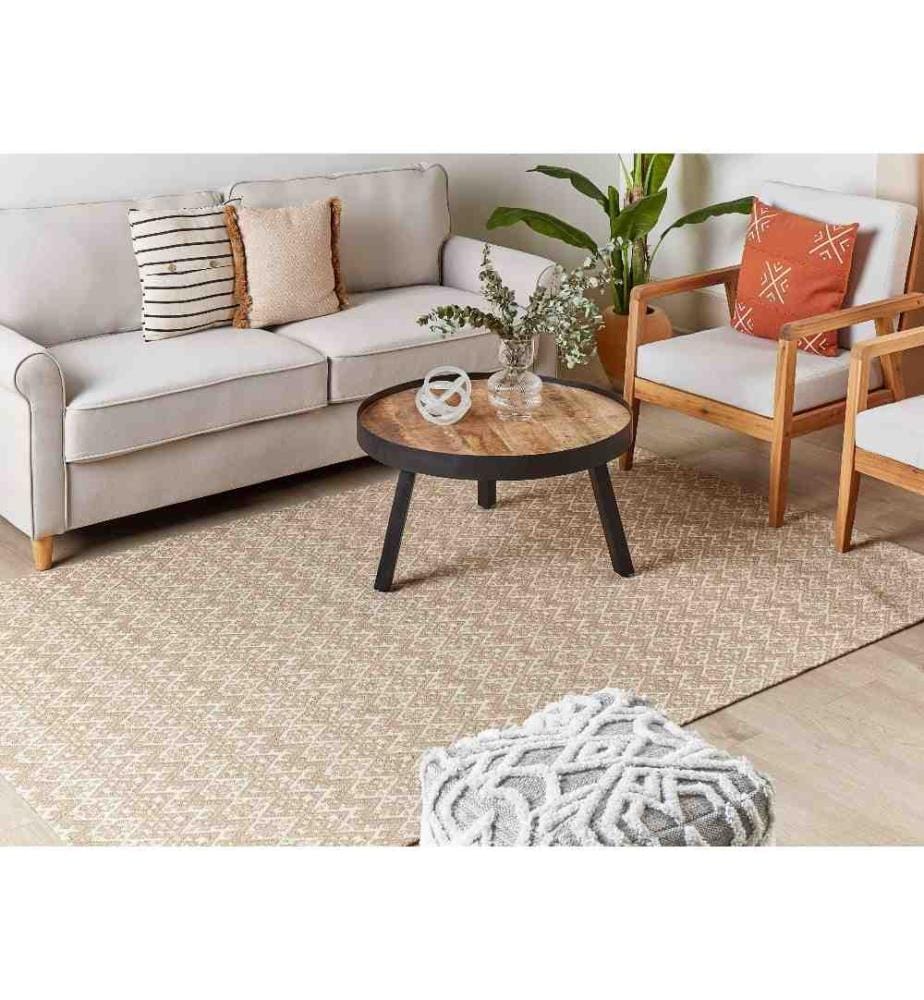 Tapis Beige en Jute 200 x 300 cm à Motif Géométrique Poil Ras pour Salon Léger et Robuste pour Tout Type d'Intérieur