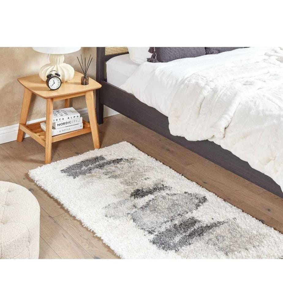 Tapis Blanc et Gris en Polypropylène 80 x 150 cm à Motif Abstrait Poil Long Très Doux Léger et Robuste pour Chambre et Salon