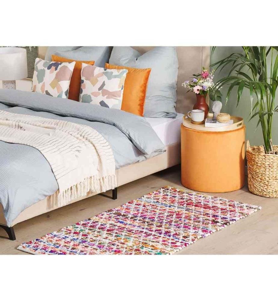 Tapis Chambre et Salon Multicolore en Coton 80 x 150 cm Rectangulaire au Style Bohème