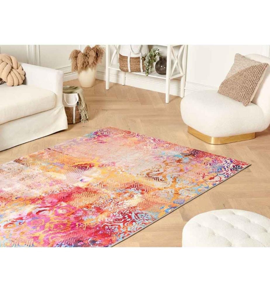 Tapis Rectangulaire Multicolore en Polyester à Motif Abstrait pour Chambre ou Salon Moderne 160 x 230 cm