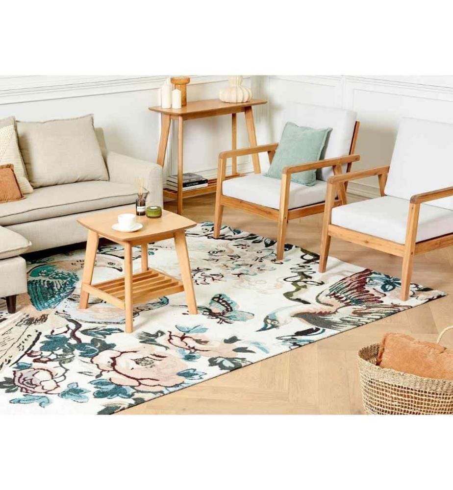 Tapis Multicolore en Coton 200 x 300 cm Tissu Jacquard à Motif d'Oiseau pour Salon Chambre Poil Ras Tout Type de Décoration