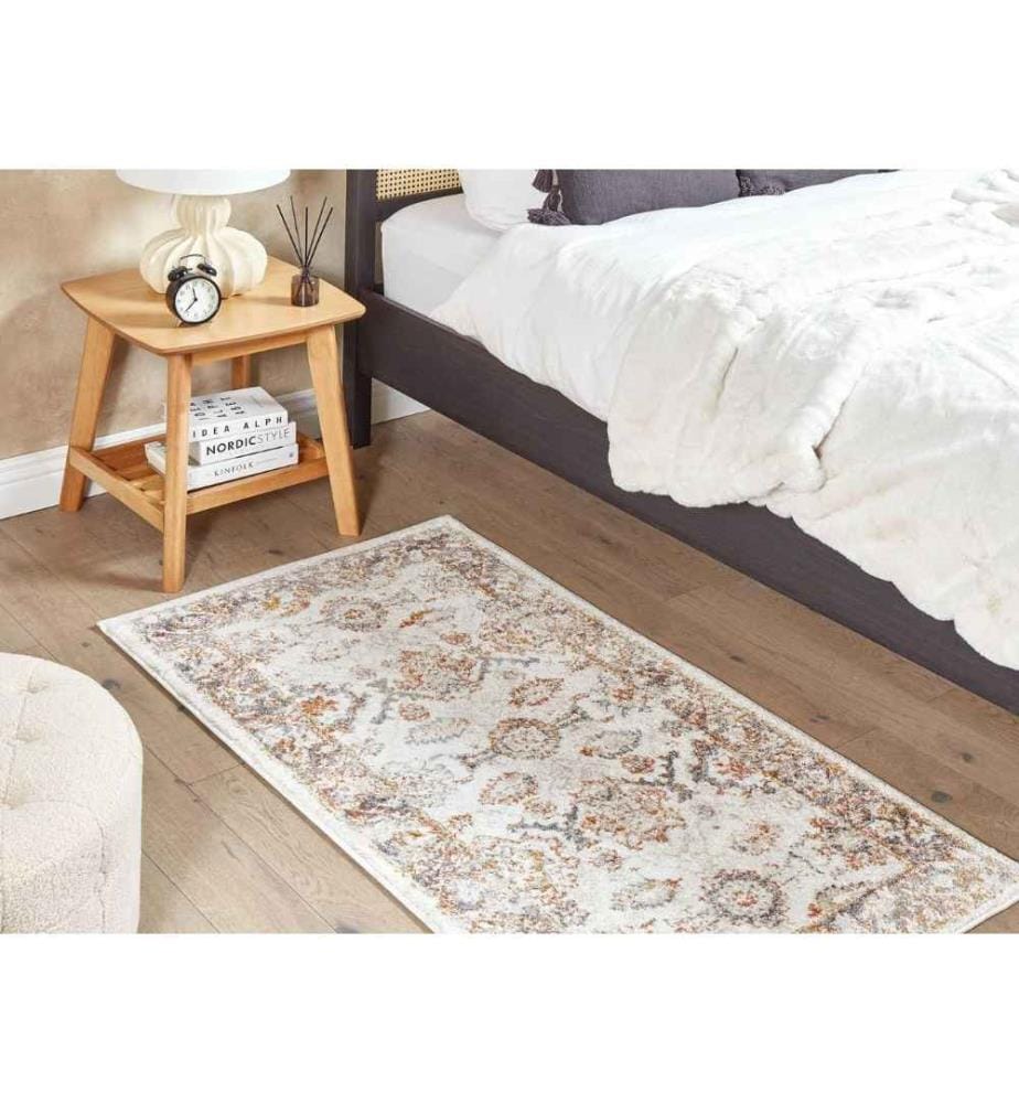 Tapis Beige en Polyester 80 x 150 cm à Motif Oriental Vintage à Fleurs Effet Vieilli pour Salon ou Chambre