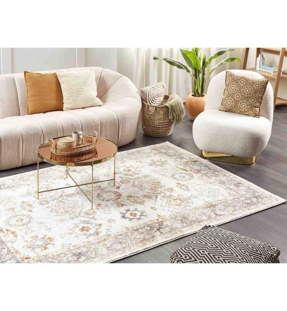 Tapis Beige en Polyester 160 x 230 cm à Motif Oriental Vintage à Fleurs Effet Vieilli pour Salon ou Chambre