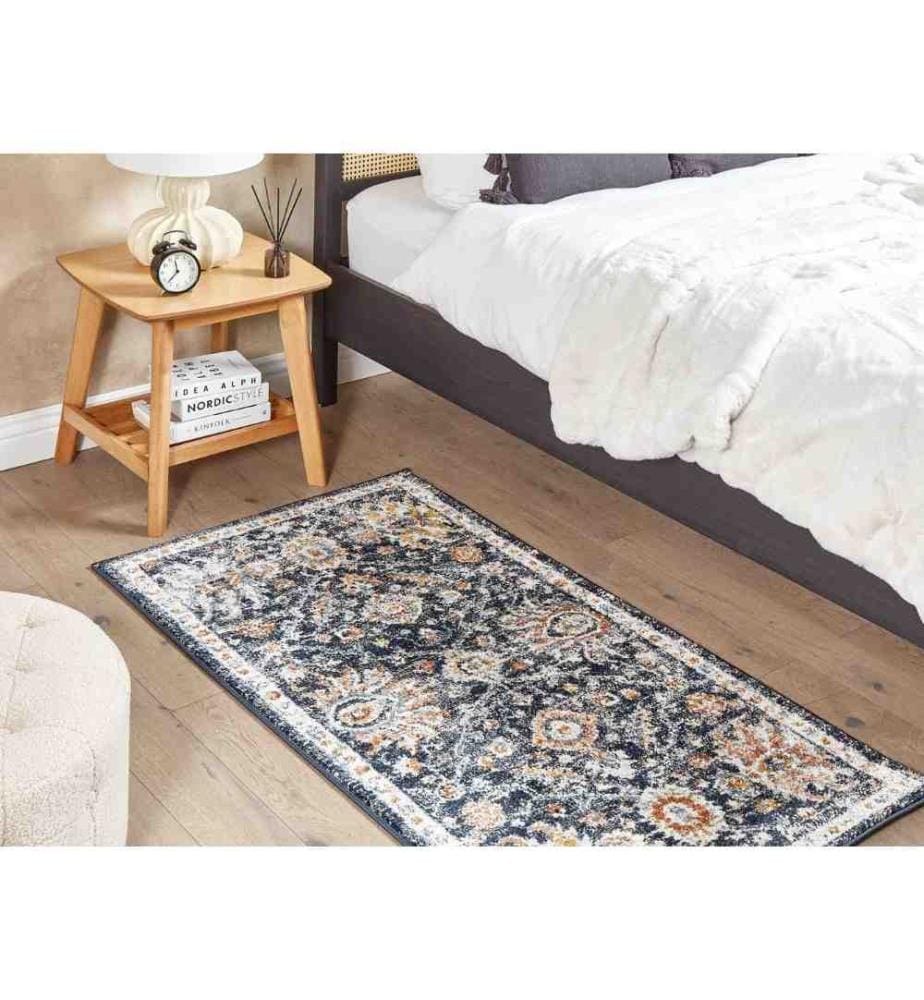 Tapis Beige et Bleu en Polyester 80 x 150 cm à Motif Oriental Vintage Chaleureux pour Salon ou Chambre
