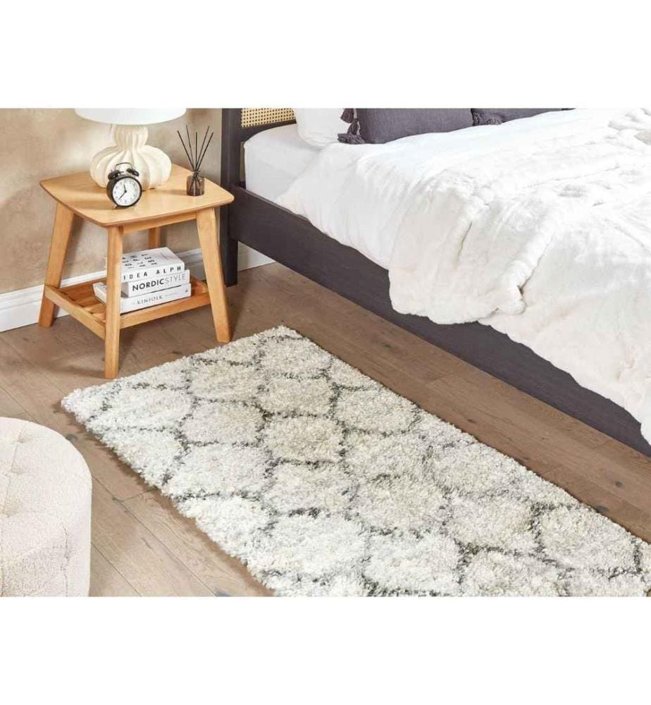 Tapis Beige Clair et Gris en Polyester 80 x 150 cm à Motif Géométrique Moderne Chaleureux pour Salon ou Chambre