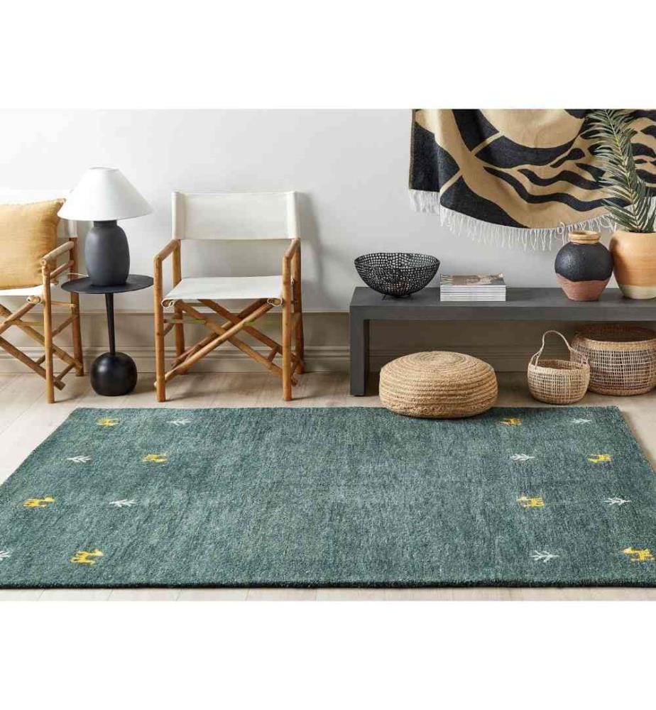 Tapis en Laine Vert 160 x 230 cm Touffeté Fait Main Motif Animalier Design Rustique et Moderne
