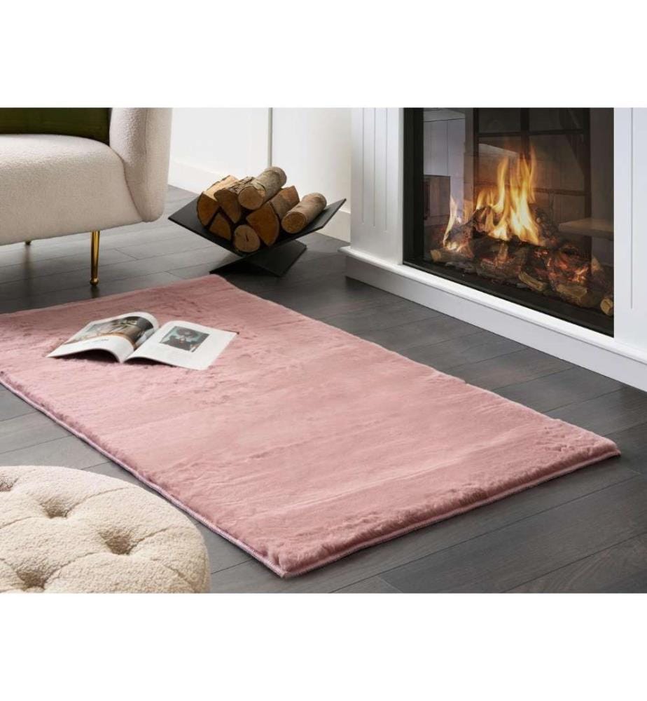 Tapis Rose en Polyester 80 x 150 cm Moelleux Fausse Fourrure de Lapin Convient pour le Chauffage par Sol Elégant pour Chambre ou Salon