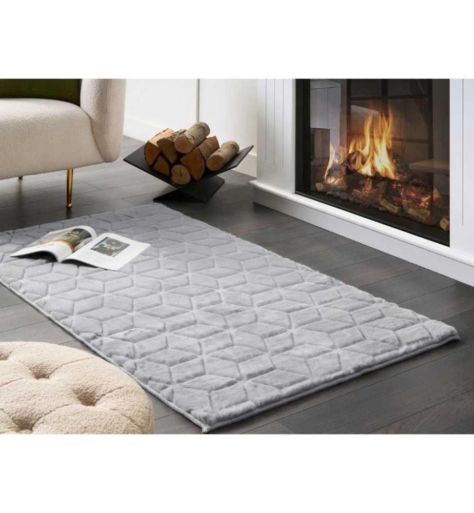 Tapis Gris en Polyester 80 x 150 cm Moelleux Fausse Fourrure de Lapin Convient pour le Chauffage par Sol Elégant pour Chambre ou Salon