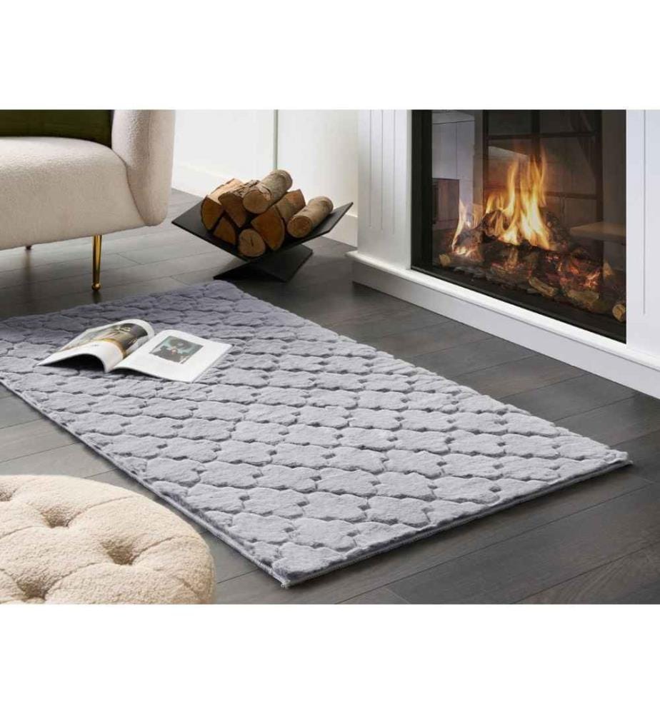 Tapis Gris en Polyester 80 x 150 cm Moelleux Fausse Fourrure de Lapin Convient pour le Chauffage par Sol Elégant pour Chambre ou Salon