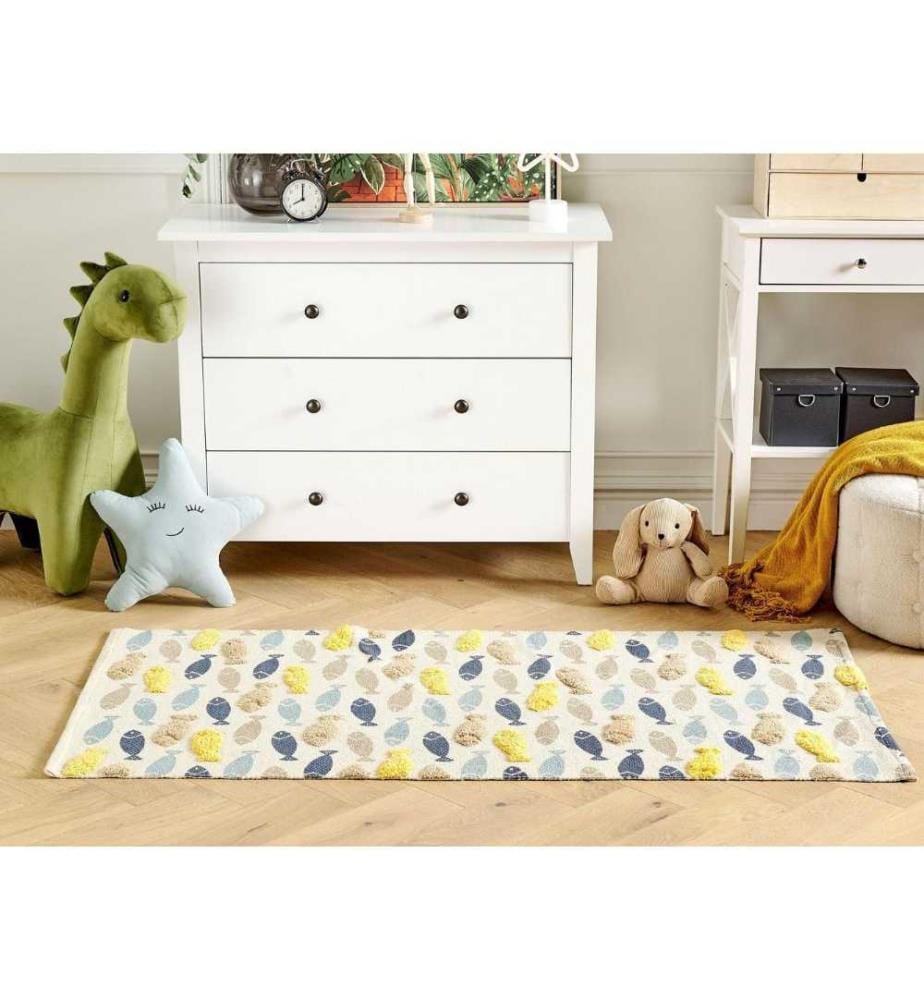 Tapis pour enfants multicolore 80 x 150 cm coton avec motif de poisson, tissé à la main, tapis de jeu