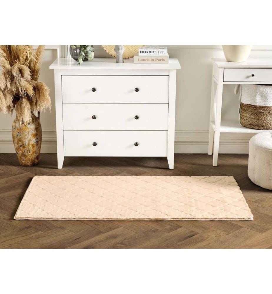 Tapis Beige Fourrure synthétique de lapin 80 x 150 cm Teinte unie Fait main Motif marocain Shaggy Moderne Glamour Salon Décoration