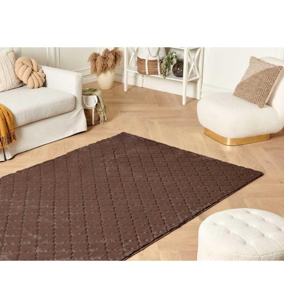 Tapis Marron Fourrure synthétique de lapin 160x230 cm Teinte unie Fait main Motif marocain Shaggy Moderne Glamour Salon Décoration