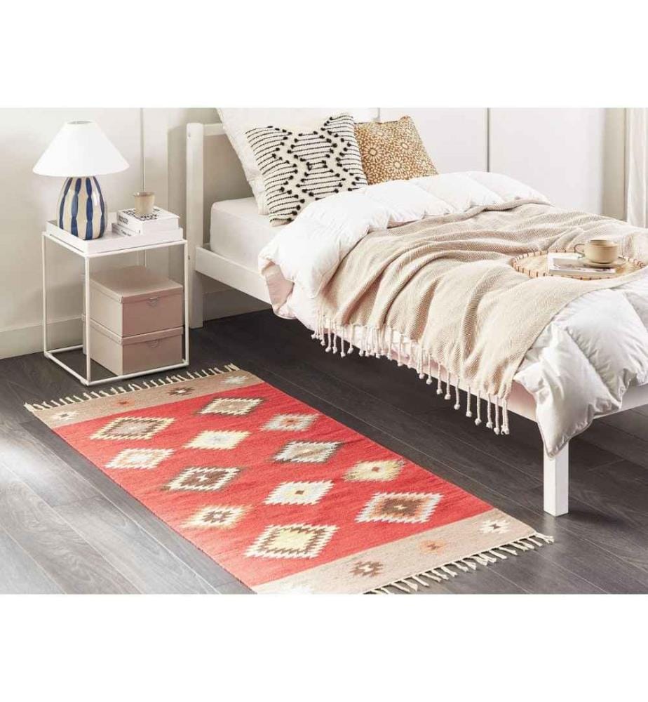 Tapis Kilim Multicolore en Coton 80 x 150 cm Poils Ras Motif géométrique Rectangulaire Traditionnel