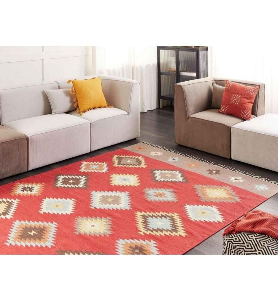 Tapis Kilim Multicolore en Coton 200 x 300 cm Poils Ras Motif Géométrique Rectangulaire Traditionnel