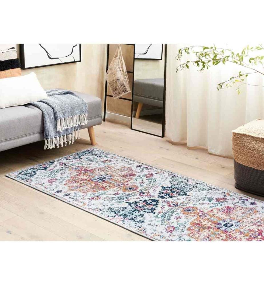 Tapis Polyester Multicolore 70 x 200 cm Design Oriental Effet Vieilli Vintage Salon Chambre Couloir
