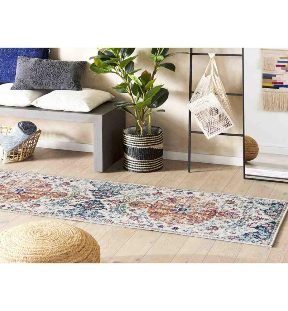 Tapis Polyester Multicolore 60 x 200 cm Design Oriental Effet Vieilli Vintage Salon Chambre Couloir