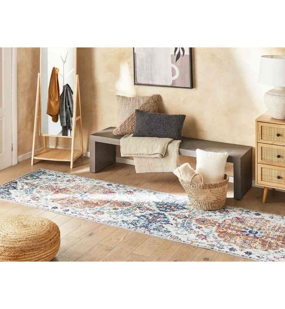 Tapis Polyester Multicolore 80 x 300 cm Design Oriental Effet Vieilli Vintage Salon Chambre Couloir