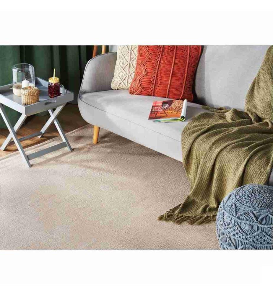 Tapis Rectangulaire Beige en Coton pour Chambre ou Salon au Style Moderne et Scandinave 140 x 200 cm