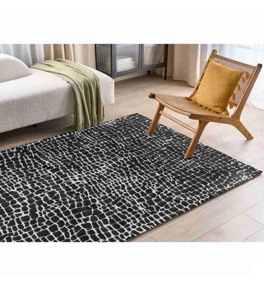 Tapis moderne noir et blanc en coton et polyester 160 x 230 cm salon chambre à coucher