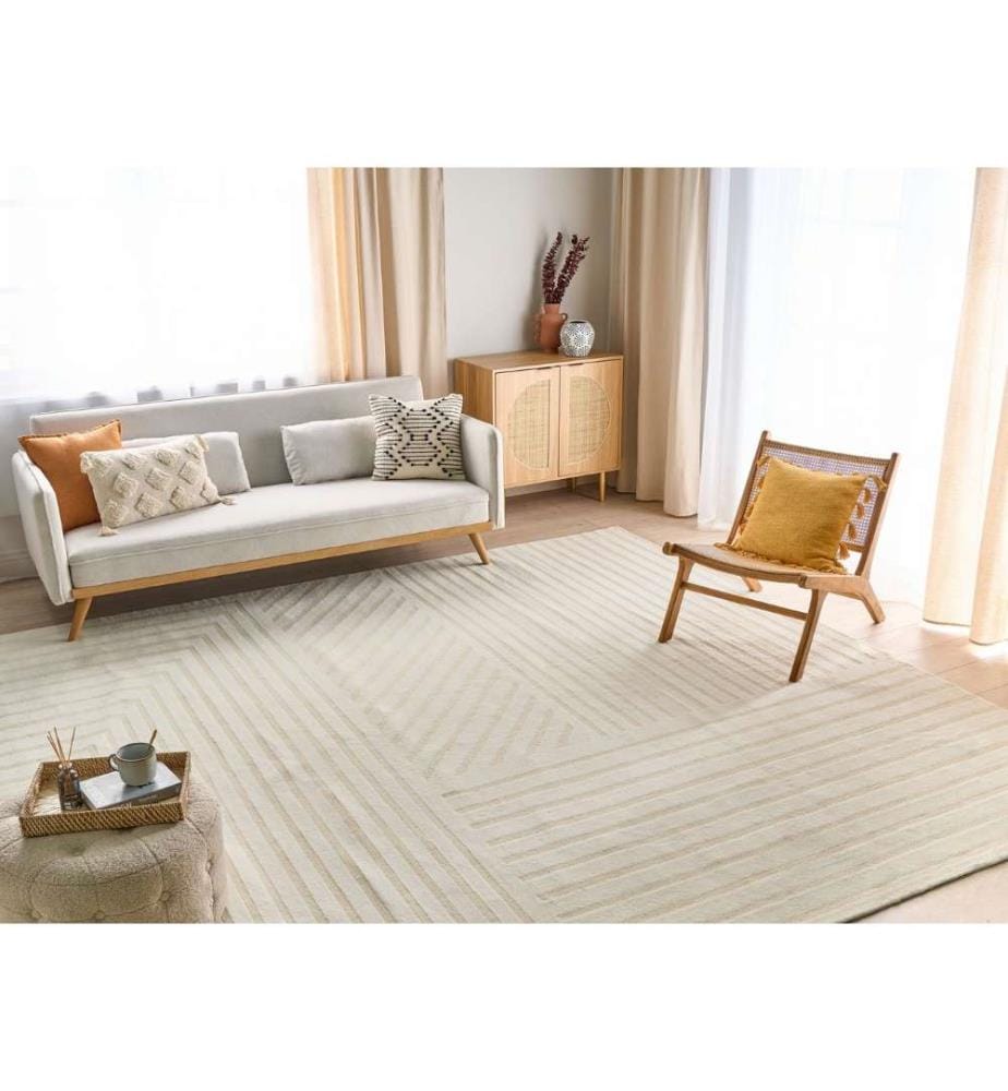 Tapis de salon moderne en laine avec motif rayé et uni beige 300 x 400 cm tapis de salon chambre à coucher