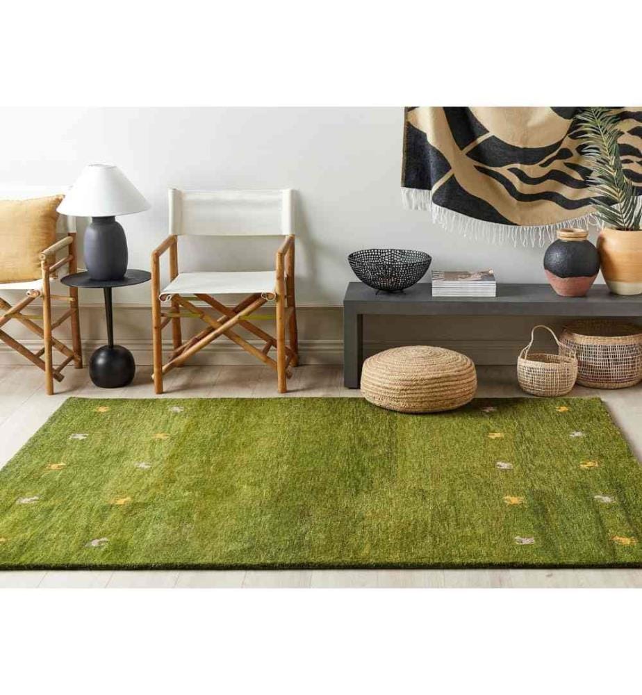 Tapis Gabbeh en Vert 160 x 230 cm Touffeté à la Main Motif Animalier Design Rustique et Moderne