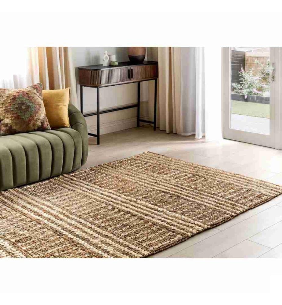 Tapis de couloir en jute beige tissé à la main avec motif à rayures 160 x 230 cm Tapis de couloir style boho rustique