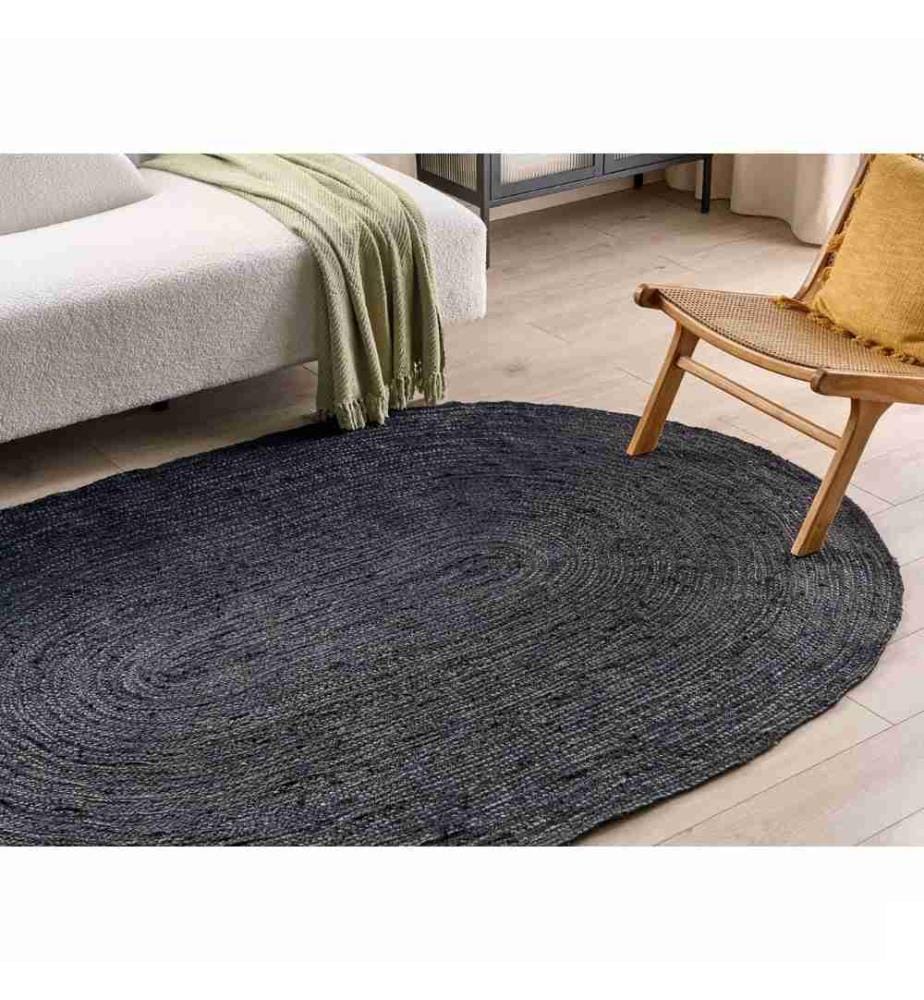 Tapis Beige en Jute 100 x 150 cm Tressé Ovale Couleur Naturelle Adapté au Chauffage par le Sol pour Salon ou Chambre