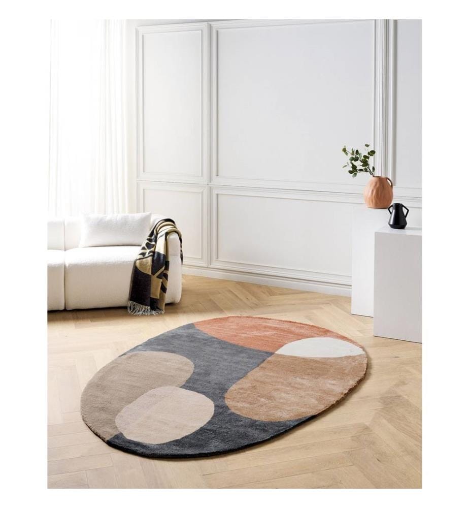 Tapis Multicolore en Viscose 160 x 230 cm Forme ovale irrégulière Design abstrait Moderne pour salon chambre à coucher