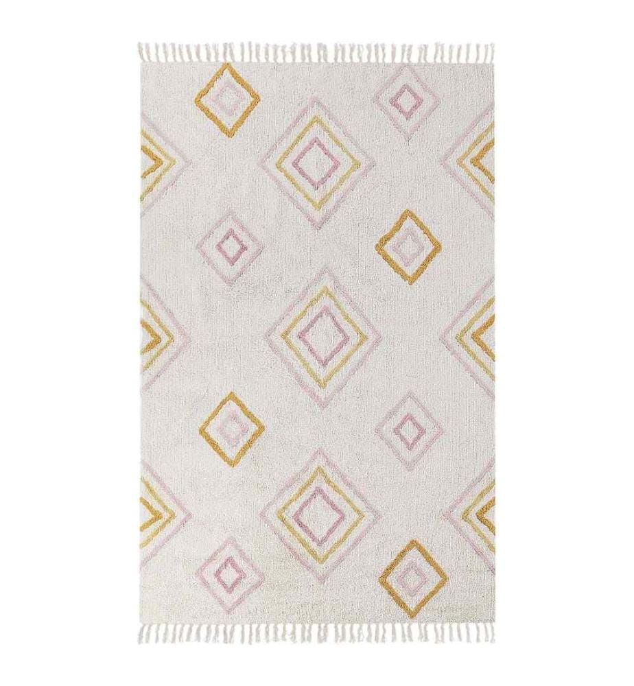 Tapis Blanc Cassé Multicolore en Coton 140 x 200 cm Touffeté à Motifs Géométriques Rectangulaire